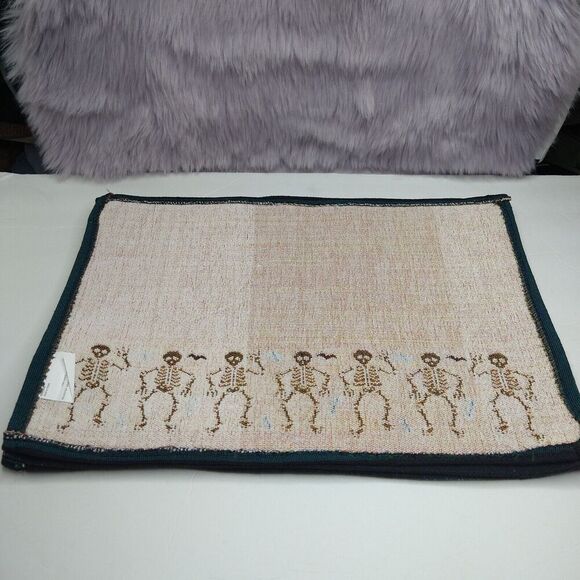 Mainstream Inc. Set of 4 Woven Halloween Dancing Skeletons Black White Placemats - Picture 5 of 6
